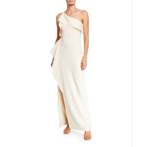NWT Halston Heritage Leda One Shoulder Draped Satin Crepe Gown - Picture 13 of 16